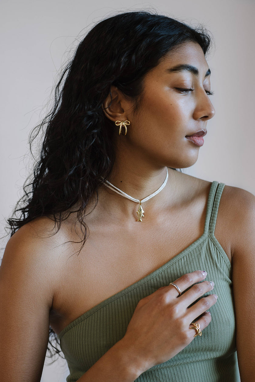 Lucky Fish on Raw Silk necklace