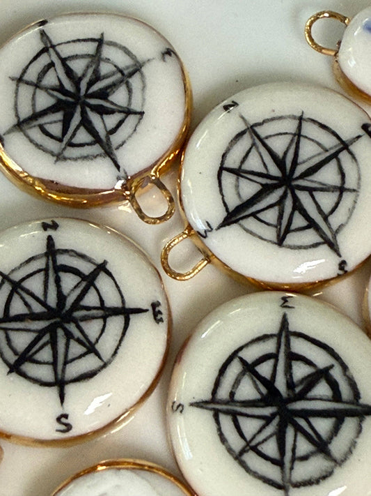 Shá Parlé Hand Painted Porcelain Compass Charm