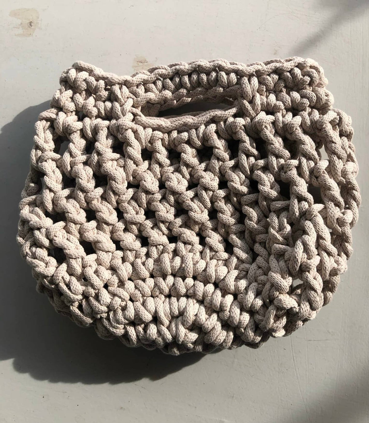 Crocheted Rope Cotton Handbag - Creme