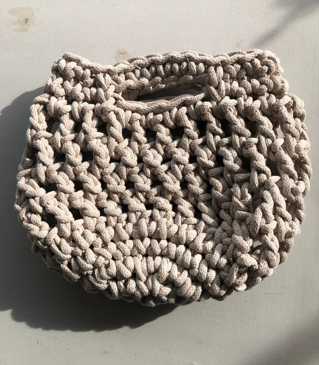 Crocheted Rope Cotton Handbag - Creme