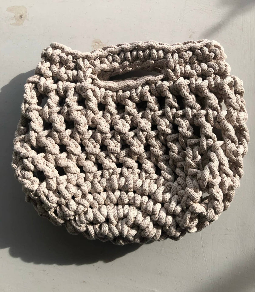 Crocheted Rope Cotton Handbag - Creme